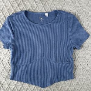 PacSun Women's Light Blue Crop Top, 1/4 Sleeves, Size M Summer Casual Everyday